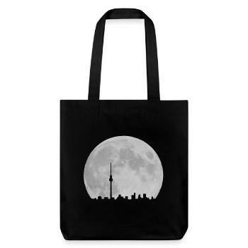 Berlin Skyline vor Mond Fernsehturm Alexanderplatz - Stanley/Stella recycelter Heavyweight Stoffbeutel - Schwarz - Vorne