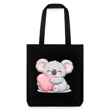 Kleiner Koala kuschelt Herz - Stanley/Stella recycelter Heavyweight Stoffbeutel - Schwarz - Vorne