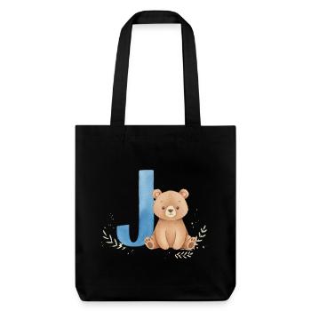 J und Teddy Bär Aquarell-Design - Stanley/Stella recycelter Heavyweight Stoffbeutel - Schwarz - Vorne