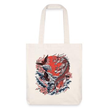 Koi, Wellen und Kirschblüte - Stanley/Stella recycelter Heavyweight Stoffbeutel - Naturweiß - Vorne