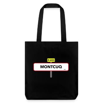 Montcuq t shirt panneau route humour - Tote bag épais recyclé Stanley/Stella - noir - Devant