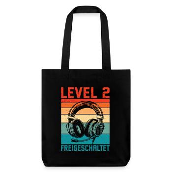 2nd Birthday Boy Gamer Level 2 Unlocked - Stanley/Stella Heavyweight Recycled Tote Bag - black - Front