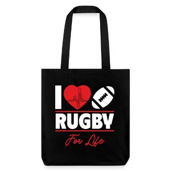 Le rugby c’est ma vie, idée cadeau - Tote bag épais recyclé Stanley/Stella - noir - Devant