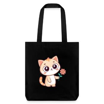 Chat kawaii et fleur pastel - Tote bag épais recyclé Stanley/Stella - noir - Devant