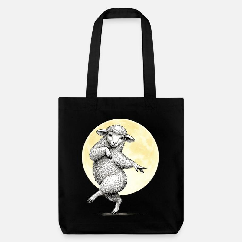 Moon Dancing Sheep Illustration - Stanley/Stella Heavyweight Recycled Tote Bag - black