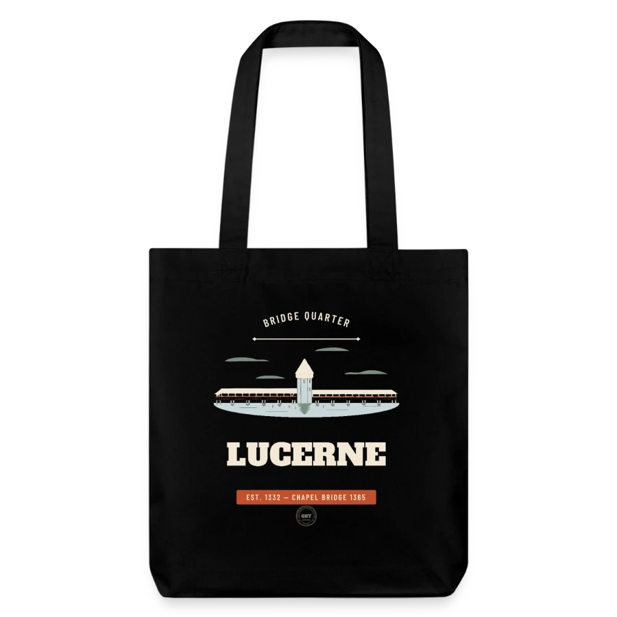 Lucerne-märke på en stanley/stella heavyweight recycled tote bag, black