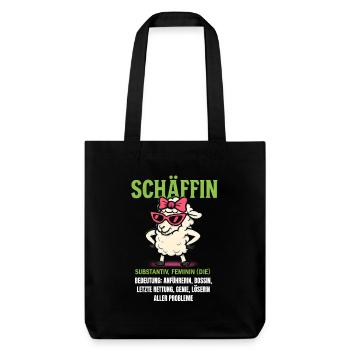 Schaf Spruch Schäffin Lustig Geschenkidee Schafe - Stanley/Stella recycelter Heavyweight Stoffbeutel - Schwarz - Vorne