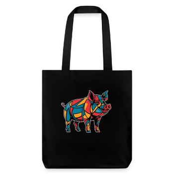 Colorful Geometric Farm Animal Graphic Pig - Stanley/Stella Heavyweight Recycled Tote Bag - black - Front