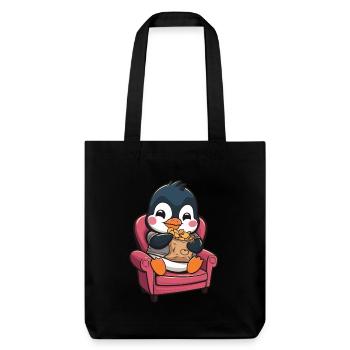 Süßer Pinguin mit Snacks auf Sessel - Stanley/Stella recycelter Heavyweight Stoffbeutel - Schwarz - Vorne