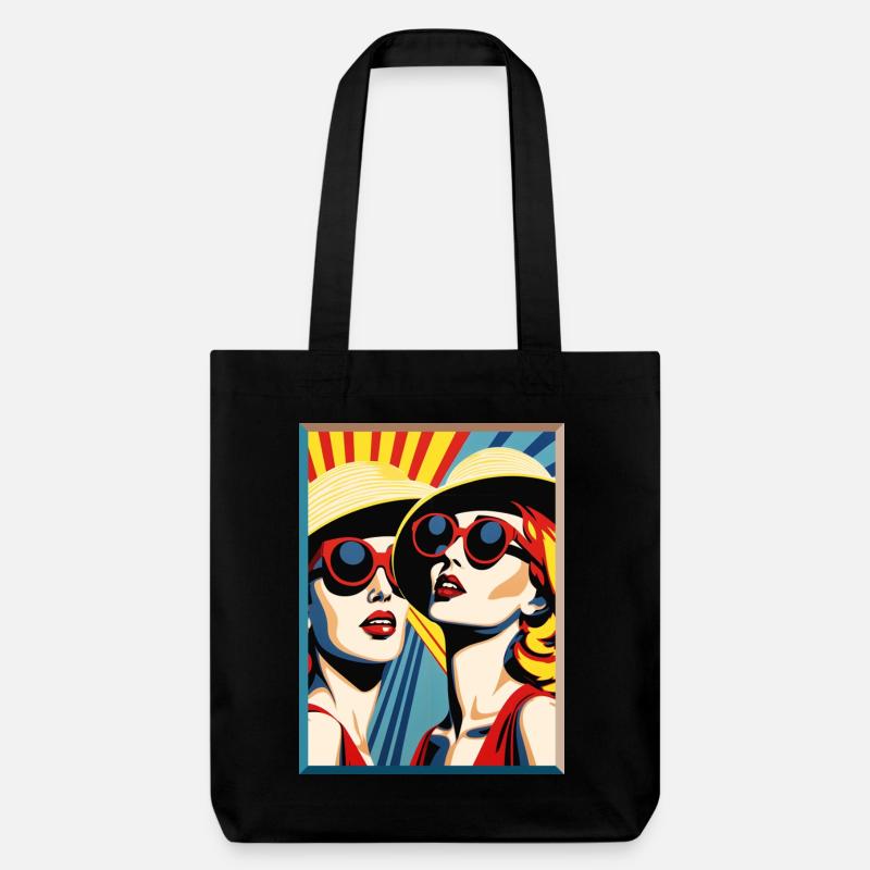 Pop Art Damen mit Sonnenhut und Sonnenbrille - Stanley/Stella recycelter Heavyweight Stoffbeutel - Schwarz