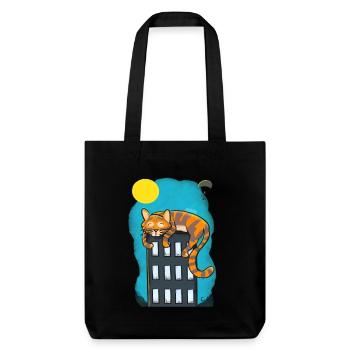 Katze über Wolkenkratzer - Stanley/Stella recycelter Heavyweight Stoffbeutel - Schwarz - Vorne