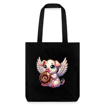 Ange Cochon avec des ailes de beignet Dessin animé mignon - Tote bag épais recyclé Stanley/Stella - noir - Devant