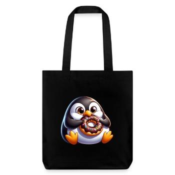 Mignon pingouin potelé avec beignet dessin animé - Tote bag épais recyclé Stanley/Stella - noir - Devant