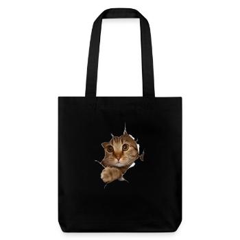 Chat 3D chaton doux - cadeau - Tote bag épais recyclé Stanley/Stella - noir - Devant