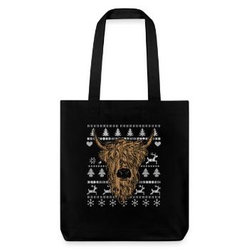 Scottish Highland Cattle Ugly Noël - Tote bag épais recyclé Stanley/Stella - noir - Devant