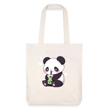 Kawaii Panda trinkt Boba Bubble Tea Chibi - Stanley/Stella recycelter Heavyweight Stoffbeutel - Naturweiß - Vorne