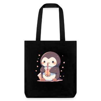 Kawaii Pinguin trinkt Boba Bubble Tea Chibi - Stanley/Stella recycelter Heavyweight Stoffbeutel - Schwarz - Vorne