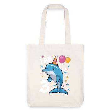 J'ai 3 ans, dauphins, 3ème anniversaire - Tote bag épais recyclé Stanley/Stella - blanc cassé - Devant