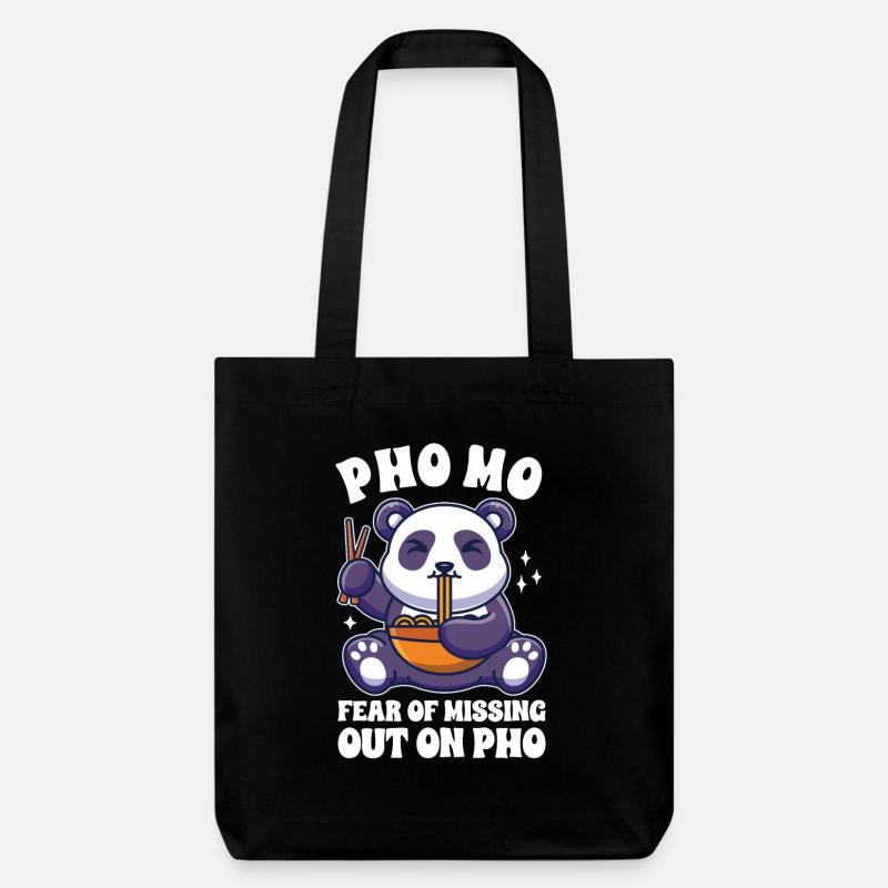 Lustige Pho Süßer Panda Eating Pho - Stanley/Stella recycelter Heavyweight Stoffbeutel - Schwarz