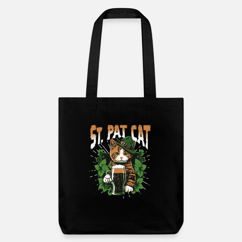 Funny St. Patrick's Day Drinking Cat - Stanley/Stella Heavyweight Recycled Tote Bag - black