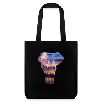 Elefant Afrikanischer Sonnenuntergang Savanne - Stanley/Stella recycelter Heavyweight Stoffbeutel - Schwarz - Vorne