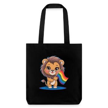 Niedlicher Löwe Mit Regenbogenfahne - Stanley/Stella recycelter Heavyweight Stoffbeutel - Schwarz - Vorne