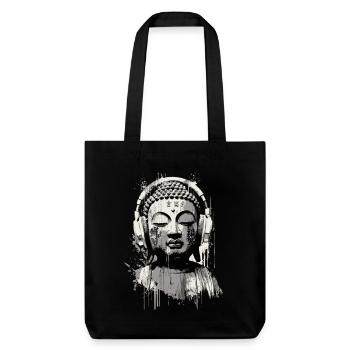 Buddha mit Kopfhörern Zen Art - Stanley/Stella recycelter Heavyweight Stoffbeutel - Schwarz - Vorne