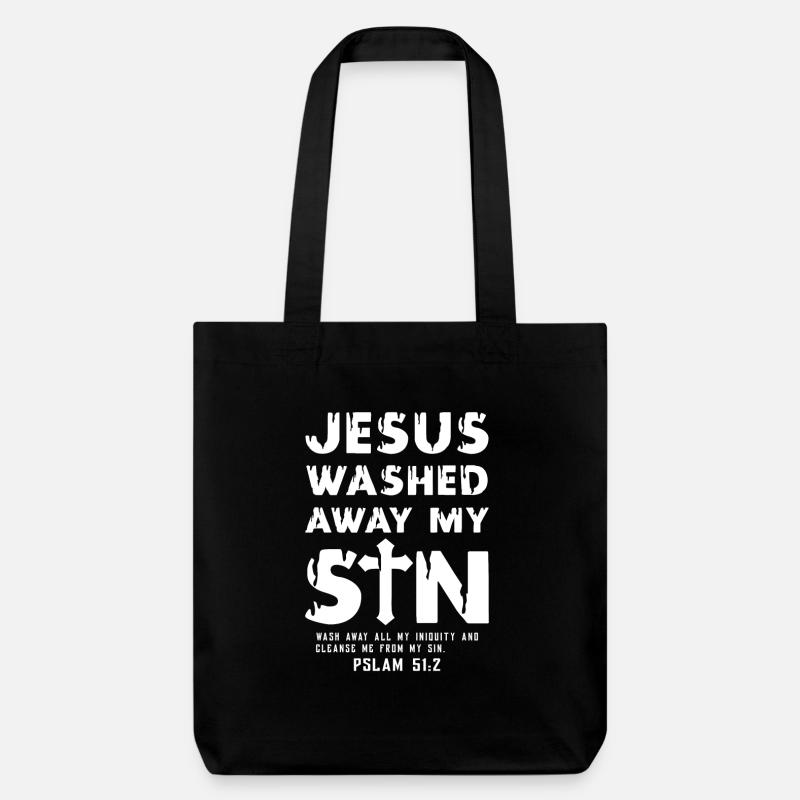Jesus washed away my Sin - Psalm 51:2 - Stanley/Stella recycelter Heavyweight Stoffbeutel - Schwarz