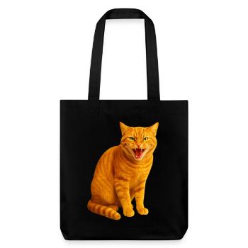 Fauchende orange getigerte Katze - Stanley/Stella recycelter Heavyweight Stoffbeutel - Schwarz - Vorne