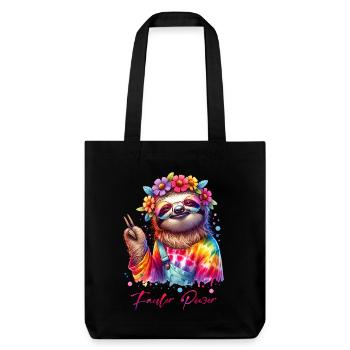 Fauler Power - Flower Power - Hippie Faultier - Stanley/Stella recycelter Heavyweight Stoffbeutel - Schwarz - Vorne