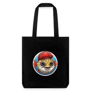 Drôle de poisson-globe avec casquette de baseball rouge - Tote bag épais recyclé Stanley/Stella - noir - Devant