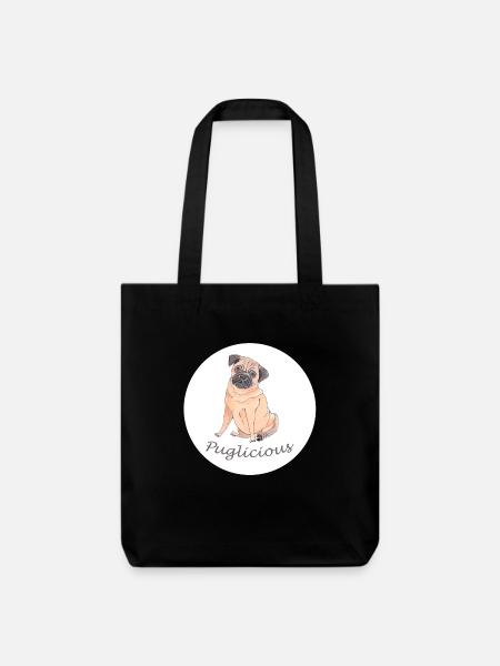 Mops pughafter runder Aufkleber - Stanley/Stella recycelter Heavyweight Stoffbeutel - Schwarz