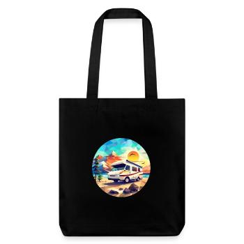 Retro Camping Design – Low Poly Tent & Camper - Stanley/Stella Heavyweight Recycled Tote Bag - black - Front