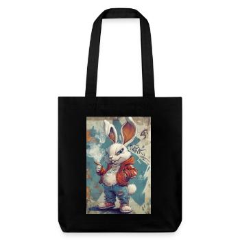 Graffiti Hase Hoodie - Stanley/Stella recycelter Heavyweight Stoffbeutel - Schwarz - Vorne
