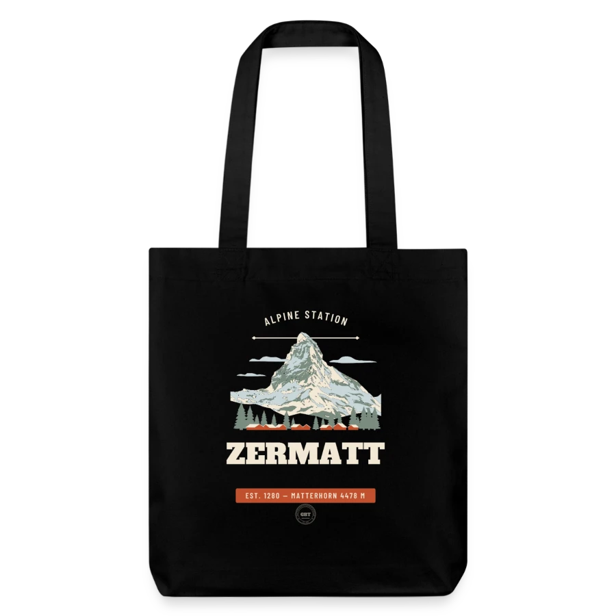 Zermatt badge on a stanley/stella heavyweight recycled tote bag, black