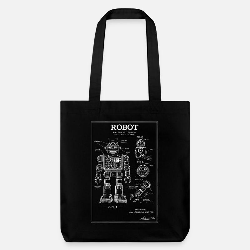 Retro Robot Blueprint Patentkunst - Stanley/Stella recycelter Heavyweight Stoffbeutel - Schwarz