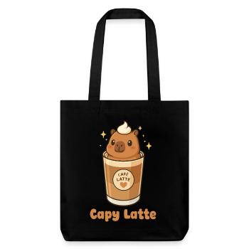 Capy Latte Capybara Cafe Latte Kaffee Kawaii Süß - Stanley/Stella recycelter Heavyweight Stoffbeutel - Schwarz - Vorne
