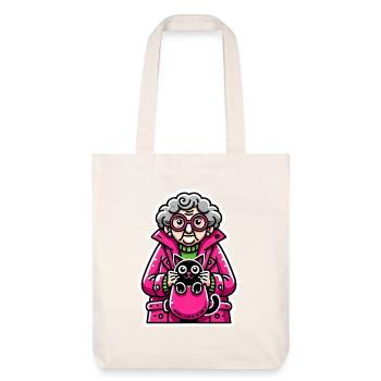 Funny Elderly Woman with Cat Design - Stanley/Stella Heavyweight Recycled Tote Bag - natural white - Front