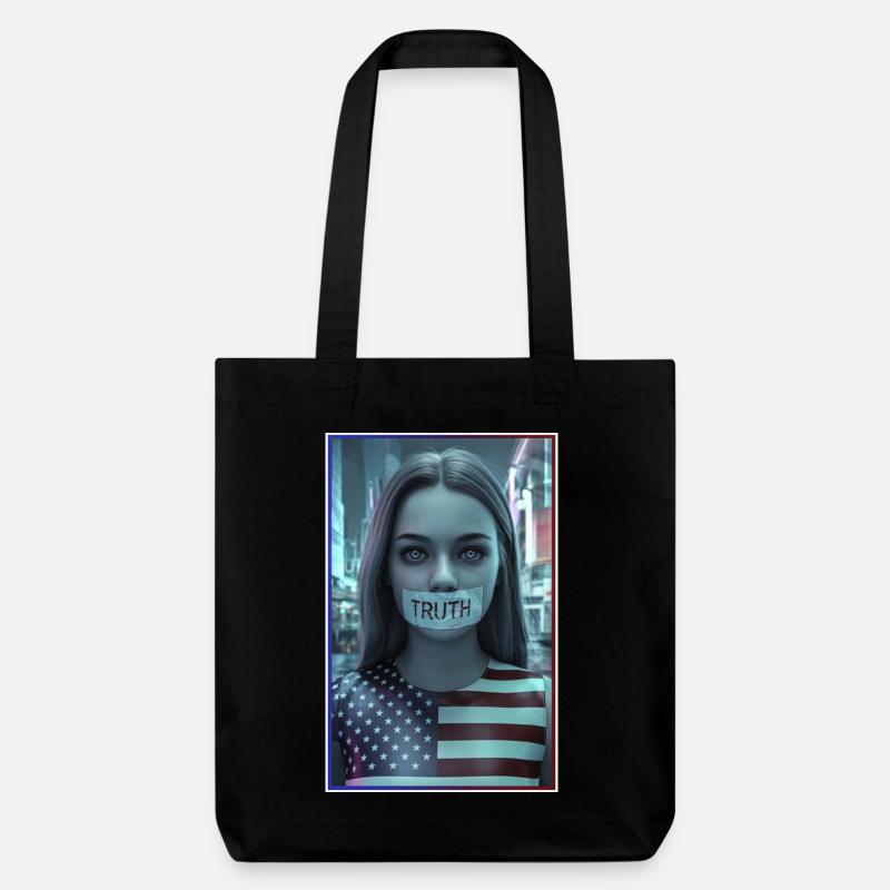 Conception du visage avec la bouche de vérité dans le drapeau américain - Tote bag épais recyclé Stanley/Stella - noir