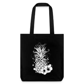 Verzierte Ananas mit tropischem Blütenflair - Stanley/Stella recycelter Heavyweight Stoffbeutel - Schwarz - Vorne