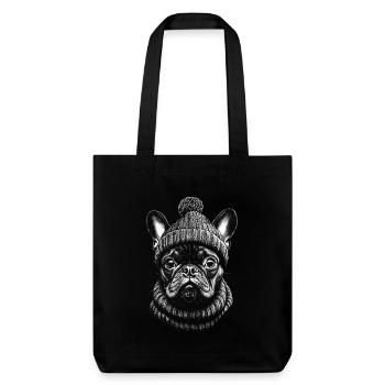 Französiche Bulldogge Pudelmütze Hunde Frenchie - Stanley/Stella recycelter Heavyweight Stoffbeutel - Schwarz - Vorne
