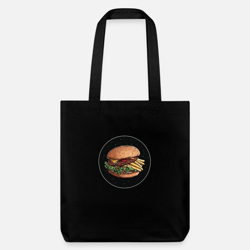 Burger mit Pommes – Geschmack auf die Hand - Stanley/Stella recycelter Heavyweight Stoffbeutel - Schwarz