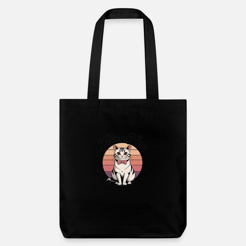 Feline Fine – Retro Sunset Cat - Stanley/Stella Heavyweight Recycled Tote Bag - black