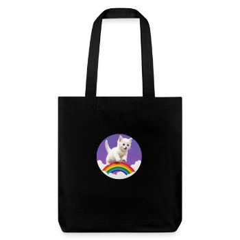 Weißes Kätzchen Regenbogen 2 - Stanley/Stella recycelter Heavyweight Stoffbeutel - Schwarz - Vorne