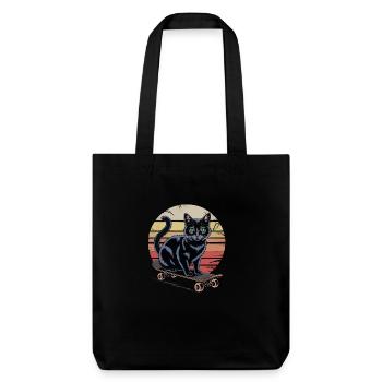 Skaterkatze im Vintage-Stil – Coole Katze auf Skat - Stanley/Stella recycelter Heavyweight Stoffbeutel - Schwarz - Vorne