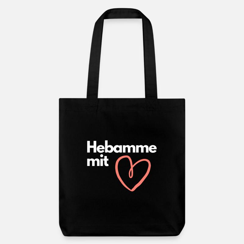 Hebamme Geschenk mit Herz Geburtshelfer Witzig - Stanley/Stella recycelter Heavyweight Stoffbeutel - Schwarz
