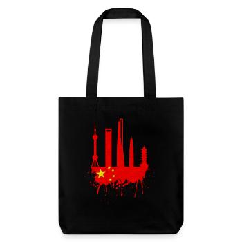 Shanghai Skyline drapeau chinois drapeau chinois - Tote bag épais recyclé Stanley/Stella - noir - Devant