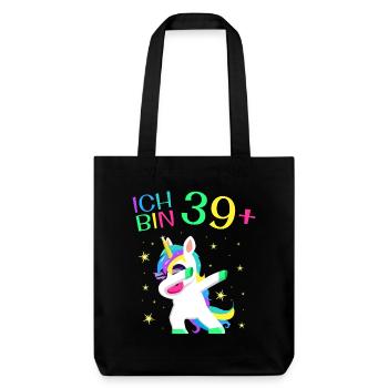 Ich bin 39 Plus 40. Geburtstag Einhorn Geschenk - Stanley/Stella recycelter Heavyweight Stoffbeutel - Schwarz - Vorne