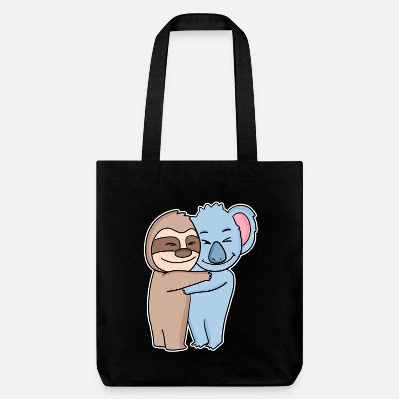 Faultier und Koala umarmen sich - Umarmung - Stanley/Stella recycelter Heavyweight Stoffbeutel - Schwarz