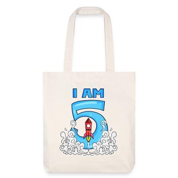 5 Birthday Boy Astronaut Rocket - five years - Stanley/Stella Heavyweight Recycled Tote Bag - natural white - Front